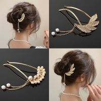 New girls sweet temperament pearl pendant hairpin U-shaped Diamond Pendant hairpin simple dish hair artifact