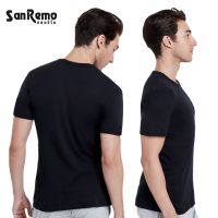 Sanremo Modern Classic เสื้อยืด เสื้อยืดชาย คอกลม แขนสั้น แซนรีโม นุ่มใส่สบายระบายเหงื่อดี สีดำ Cotton 100% NIS-SCT1-BL