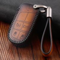 ✖◊ Leather Smart Car Key Case for Jeep Compas Cherokee Renegade Key Cover Fob Bag Holder Keychain Ring Chain Styling Accessories