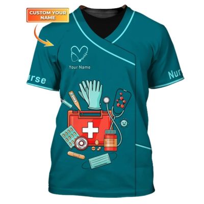 Womens Fun Medical Device Pattern Top T-shirt Personalized Customization Summer Short Sleeve O-Neck Harajuku Nurse T-shirt