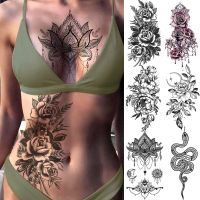 Purple Rose Jewelry Water Transfer Tattoo Stickers Women Body Chest Art Temporary Tattoo Girl Waist Bracelet Flash Tatoos Flower Stickers