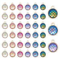 1Set 36Pcs 6 Colors Light Gold Alloy Resin Charms Flat Round with Mermaid Fish Scale Shaped Mixed Color 15x12x4mm Hole: 1.8mm 6pcs/color