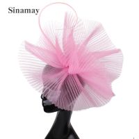 【hot】卍  Ladies Pink Fascinator Hat Fashion Wedding Headwear Headband Church Cocktail Hair Accessories