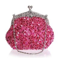 【YD】 Hot Pink Ladies Beaded Sequined Wedding Evening Clutch Bride Purse Makeup Bolso 03162-N