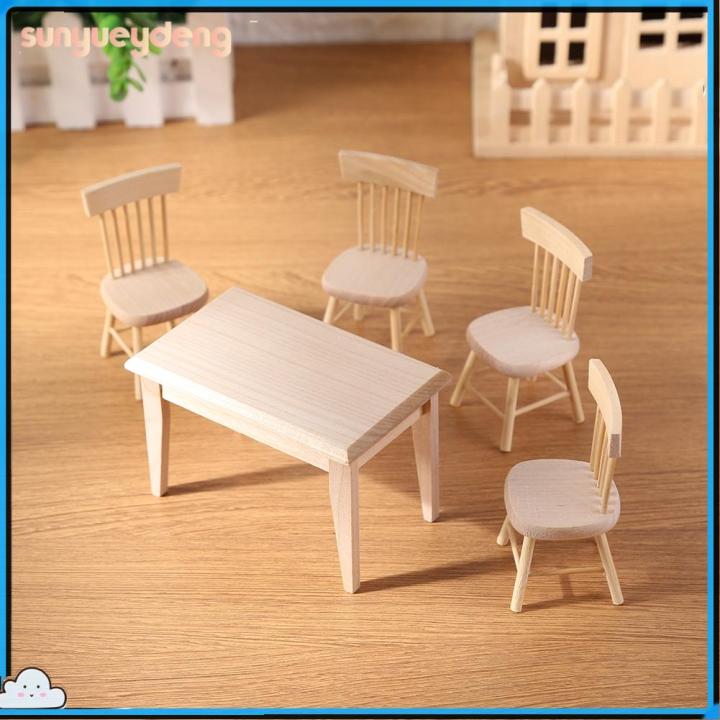 ชุดเฟอร์นิเจอร์โต๊ะไม้รับประทานอาหารสำหรับเด็ก1-12บ้านตุ๊กตาชุดเก้าอี้จำลองของเล่น