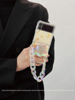 hot style Suitable for zflip3 mobile phone case folding screen transparent cloud bracket Korean galaxyz flip3 shell all-inclusive anti-fall protective starry sky womens colorful chain portable lanyard