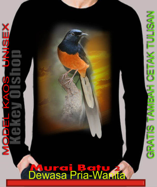 Kaos Gambar Burung Murai Lengan Panjang MOdel unisex / baju murai batu