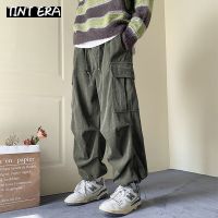 TINT ERA Corduroy Cargo Vintage Pants For Men Streetwear Cargo Trousers Male Joggers Hip Hop Green Black Japanese Pocket Korean