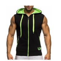 2019 new European and American sweater color contrast hooded zipper mens sleeveless vest