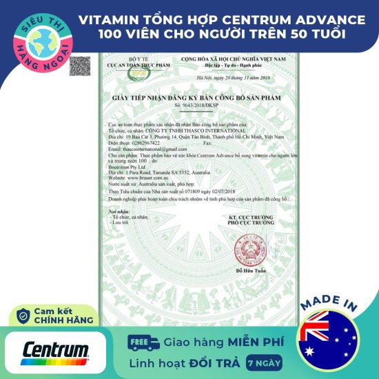 Vitamin tổng hợp cho người trên 50 tuổi centrum advance 50+ lọ 100 viên - ảnh sản phẩm 8