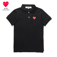 ขาตั้งกล้องแฟชั่น COMME Des GARCONS เสื้อโปโลสำหรับผู้หญิงและผู้ชายเสื้อยืดคู่สไตล์ CDG สำหรับผู้หญิงและผู้ชายเสื้อยืดผ้าฝ้ายบริสุทธิ์ปักหัวใจแขนสั้น XS-3xl หลวมเป็นมิตรกับผิวเสื้อผู้หญิงสบาย