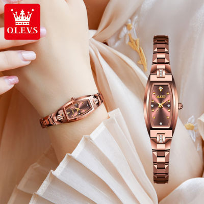 OLEVS Luxury Tungsten Steel Strap Lady Watch Fashion Square Water Proof Watch
