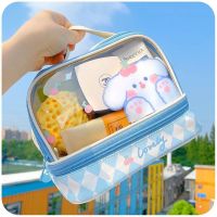 2022 Travel Waterproof Portable Women Makeup Bag Transparent 2 Layers Toiletries Organizer Storage Cute Bunny Cosmetic Cases