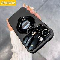 YEWAWA เคสเลนส์กล้องถ่ายรูปหรูหราแบบมีฝาปิดชิ้นโทรศัพท์แบบเข็ง,สำหรับ iPhone 11 12 13 14 Pro Max เคสแม่เหล็ก Magsafe Funda