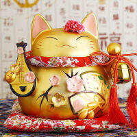 8นิ้วเซรามิก Maneki Neko เครื่องประดับ Lute A Bacus ออกแบบโชคดีแมวกล่องเงินหุ่นบ้านฮวงจุ้ยตกแต่งเหรียญธนาคาร