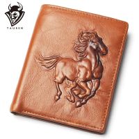 （Layor wallet） ผู้ชายแฟชั่นลายม้านูนกระเป๋าสตางค์หนังแท้บางบางผู้ถือบัตรสองพับกระเป๋า