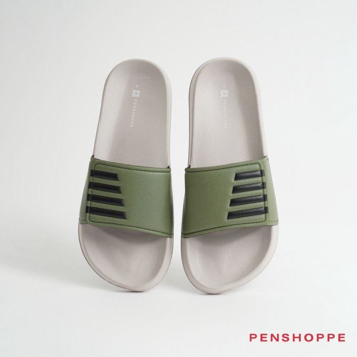Penshoppe Velcro Band Slides Slippers For Men (Burnt Olive) | Lazada PH