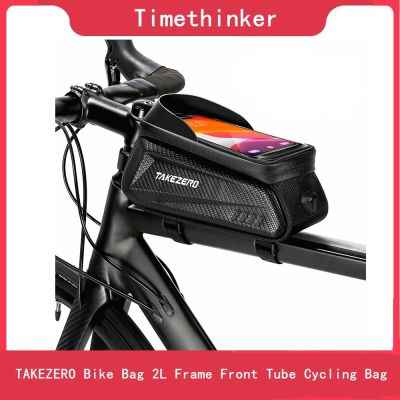 TAKEZERO tas sepeda bingkai 2L tabung depan tas bersepeda tahan air tempat ponsel 7.2 inci tas layar sentuh Aksesori
