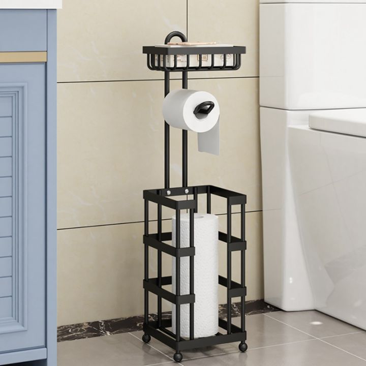 multi-functional-toilet-paper-roll-tissue-holder-stand-bathroom-free-standing-storage-bathroom-accessories-black