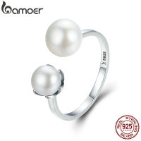 BAMOER Genuine 100 925 Sterling Silver Double Ball Finger Ring Adjustable Women Ring Luxury Sterling Silver Jewelry SCR192