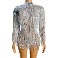 กระจกประกาย Fringes บอดี้สูทวันเกิดฉลองชุดเต้นรํา Backless Dance Costume ผู้หญิงนักเต้นพู่ Leotard แสดงเวทีสวม