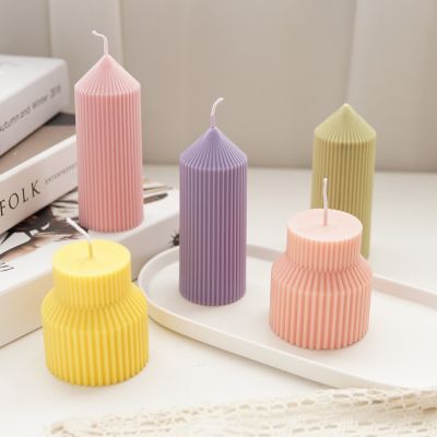 New Aromatherapy Candle Mold Candle Making Plastic Fine Tooth Fine Stripe Pointed Top Cylinder Mould Home Decor Chapel Ornaments