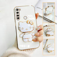 เคส Redmi Note 8 case Kitty ขาตั้งแบบพับได้แฟชั่นสีทึบหรูหราชุบโครเมียมนุ่ม TPU เคสโทรศัพท์สแควร์คลุมทั้งหมดเคสป้องกั