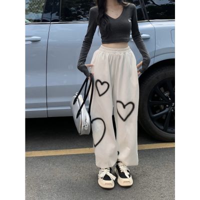 [ส่งของ]SKT509 กางเกงขายาวสีขาวสไตล์เกาหลีผู้หญิงชอบกางเกงขากว้างสบาย ๆ กางเกง Harlan หลวมเอวยางยืดเหมาะสําหรับทุกคน