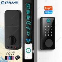 YRHAND ล็อค Deadbolt อัจฉริยะของ Tuya ล็อคอิเล็กทรอนิกส์แบบดิจิตอล Rfid ไร้กุญแจด้วยลายนิ้วมือไบโอเมตริกซ์แอพพ์บลูทูธพร้อมเกตเวย์