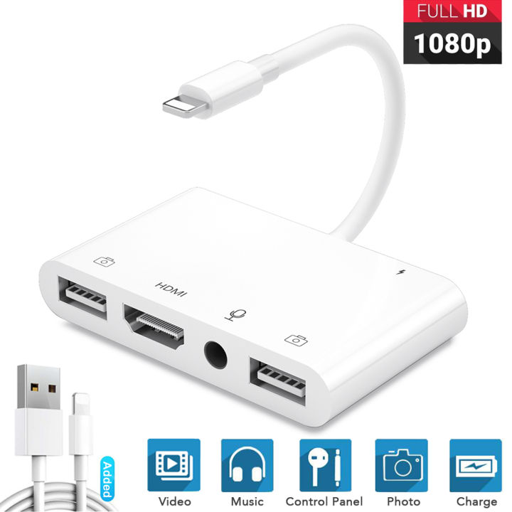 Bộ Chuyển Đổi OTG Cho Micro Lightning Sang HDMI 5 Trong 1 Camera USB HDMI +