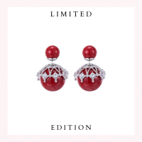 Miniglam Monarch Double Ball Earrings ต่างหูทรงกลมสีแดงประดับเพชรคริสตัล *Limited Edition*