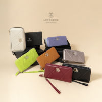 [ LoveGood ] Monica Wallet กระเป๋าสตางค์ใบยาว มีสายคล้องมือ  หนังแกะแท้อย่างดี ซิปรอบ 19 cm ใส่แบงค์ บัตร เหรียญได้