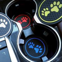 2Pcs Non-Slip Car Water Cup Pad Cat Paw Footprint Rubber Mat For Bottle Holder Coaster Auto Interior Anti-Skid Cup Holders