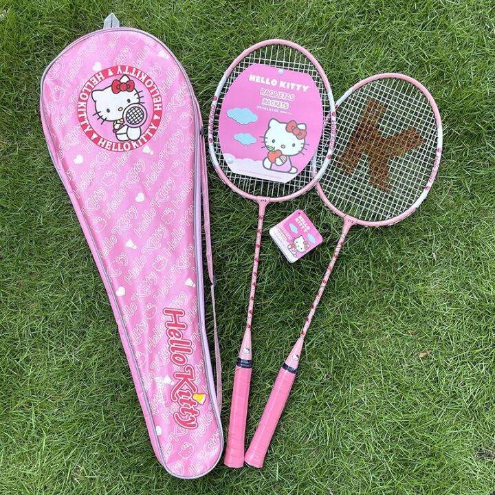 authentic-hello-kitty-hellokitty-badminton-racket-pink-cute-girls-to-taps-durable-training-feather