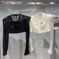 ¤✜ gsgw Net 2023 New Jacket para As Mulheres Shoulder Manga Longa Colheita Top Mesh Splicing Elegante Blazers Casaco