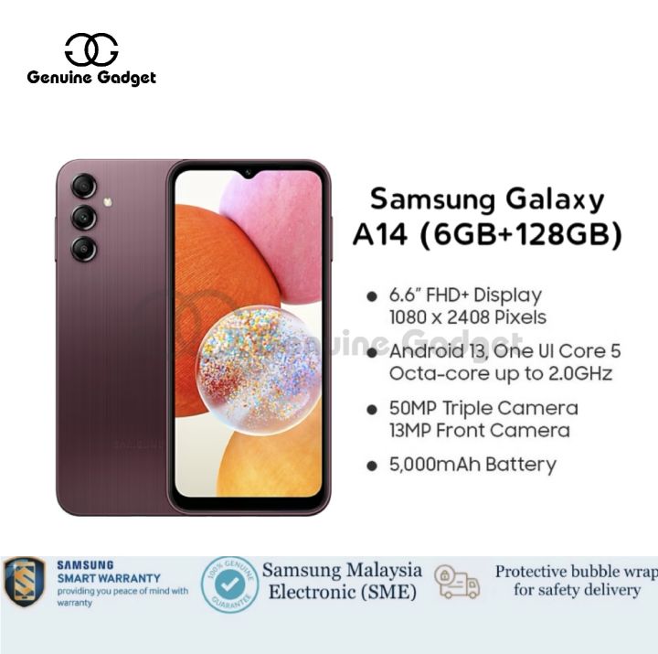 Samsung Galaxy A14 LTE (A145) 6GB RAM + 128GB ROM / Samsung Galaxy A14 5G  (A146) 6GB RAM + 128GB ROM 1 YEAR WARRANTY BY SAMSUNG MALAYSIA ELECTRONICS  (SME), samsung samsung galaxy