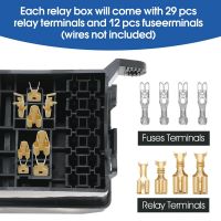 12V Fuse and Relay Box Kit Black Fuse Relay Box with 6 Slots Relay Block and ATC/ATO Blade Fuse with Metallic Pins Spade Terminals Universal