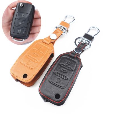 dfthrghd Special offer 100 leather car key case cover for Volkswagen VW Jetta MK6 Tiguan Passat Golf 4 5 6 POLO cc bora Skoda 3 buttons