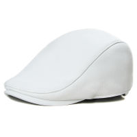 Mens And Womens White Leather Cap Casual Elastic Bailey Leather Hat Autumn And Winter