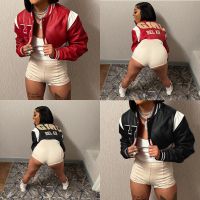 Leather Varsity Baseball Jacket Winter Women Cropped Cyber Y2K Streetwear 2022 Clothes Racing Bomber Jackets Patchwork Coat