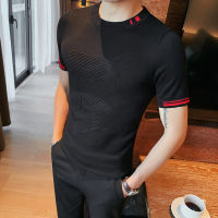 2022สไตล์อังกฤษผู้ชายฤดูร้อนคุณภาพสูงแขนสั้นถักเสื้อกันหนาวชาย Slim Fit รอบคอ Casual Pullover เสื้อกันหนาว