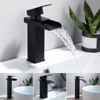 Bathroom Basin Faucet Waterfall Deck Mounted Cold and Hot Water Mixer Tap Brass Chrome Vanity Vessel Sink Crane Water Faucets