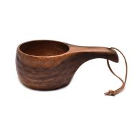 Finland Kuksa แก้วกาแฟแบบพกพา Acacia-ด้ามไม้ Cowhide ตะขอเกี่ยวเชือกน้ำผลไม้ถ้วยใส่นมถ้วยเครื่องดื่มการดื่มกาแฟ