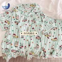 พร้อมส่ง แสั้นขาสั้น ลายการ์ตูน ผ้านิ่มมาก กระดุมหน้าคอปก Womens pajamas【LittleStar1】