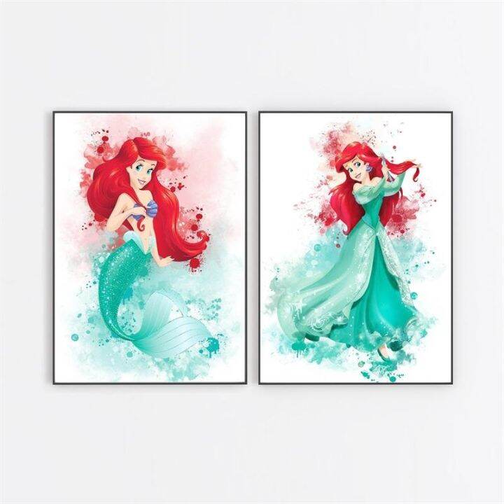 disney-nordic-princess-canvas-art-ภาพวาดสีน้ำ-wall-art-โปสเตอร์และภาพพิมพ์สำหรับห้องนั่งเล่น-cuadros-ตกแต่งบ้าน