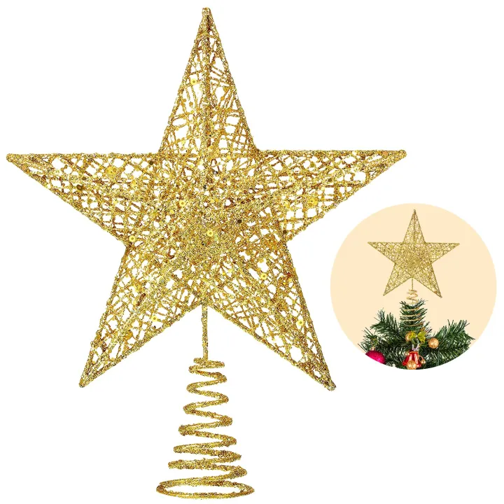 gold-christmas-decorations-christmas-tree-figurines-christmas-tree-topper-glitter-gold-star-hollow-star-treetop