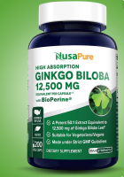 NusaPure Ginkgo Biloba Extract 12,500mg Per Veggie Caps 200 Capsules