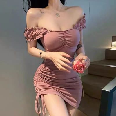 Pure Lust Style Shoulder Bag Hip Dress Womens Summer New Spicy Girl Sweet Drawstring Strap Small Crowd Waist Slim Dress