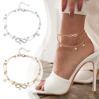 2PCS Retro Pearl Heart Infinity Ankle Anklet Bracelet Set Bohemia Foot Beach Anklets Women Fashion Barefoot Leg Chain Jewelry