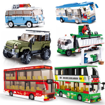 NEW City SUV Vehicle Container Car Garbage Trucks Oil Tank Double-Decker School Bus Wash Sets Model Building Blocks Brick Kid Toy